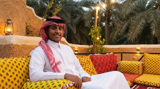 Saudi Man in Traditional Thobe at Heritage Site