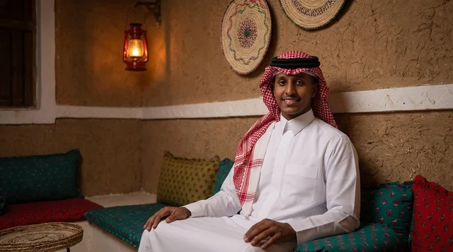 Saudi Man in Traditional Dress inside Heritage House