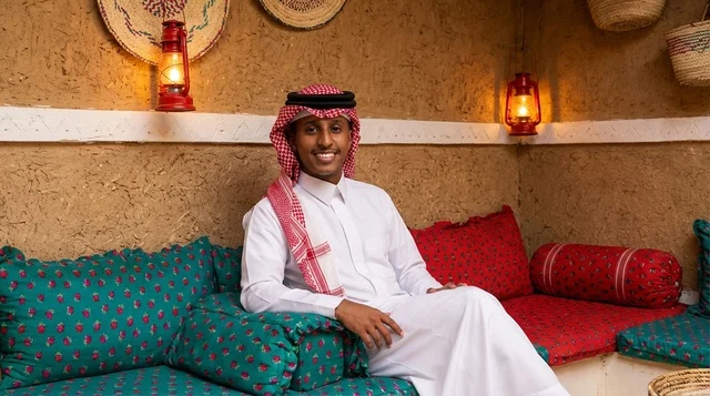 Saudi Man in Traditional Thobe in Heritage Majlis