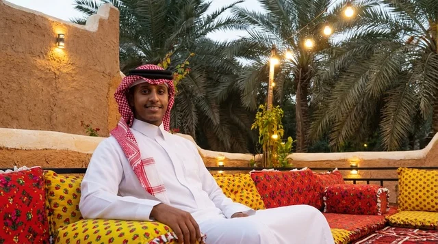 رجل سعودي بالزي التقليدي في جلسة تراثية