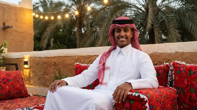 رجل سعودي بالزي التقليدي في جلسة تراثية
