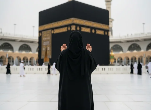 امرأة سعودية تدعو أمام الكعبة المشرفة في مكة