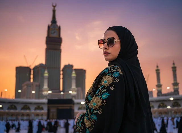 Saudi Woman at Masjid al-Haram Makkah Sunset