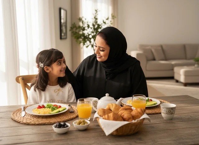 أم وابنة إماراتية يطبخان في مطبخ حديث