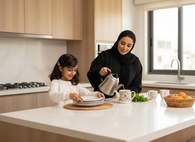 أم إماراتية وابنتها في مطبخ حديث