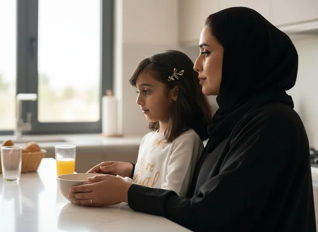 أم إماراتية وابنتها في مطبخ عصري حديث