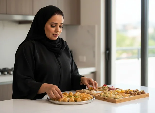Emirati Woman Preparing Traditional Arabic Baklava Sweets