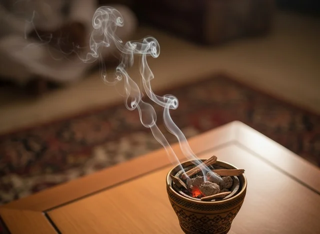 مبخرة عود سعودية تقليدية مع تصاعد الدخان