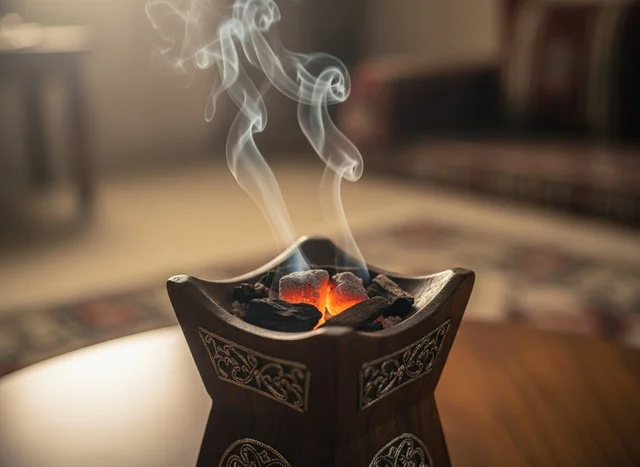 Traditional Arabic Incense Burner with Rising Smoke