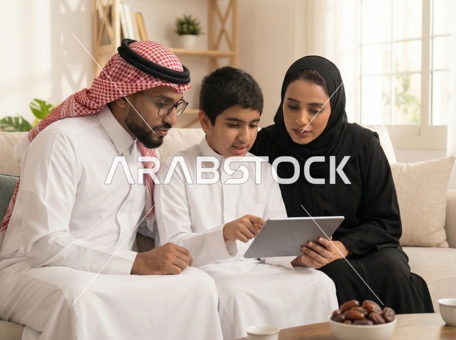 عائلة سعودية تستخدم جهاز لوحي في المنزل