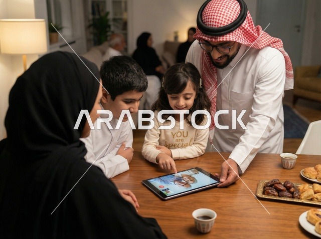 عائلة سعودية تستخدم جهاز لوحي في المنزل
