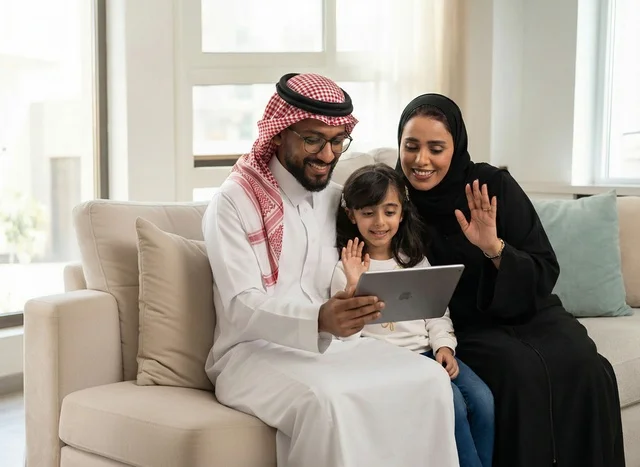 عائلة سعودية تستخدم جهاز لوحي في المنزل