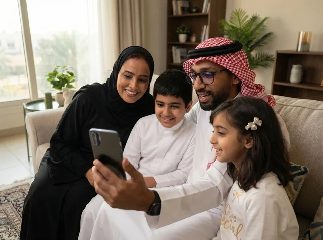 عائلة سعودية تلتقط صورة سيلفي بالزي التقليدي