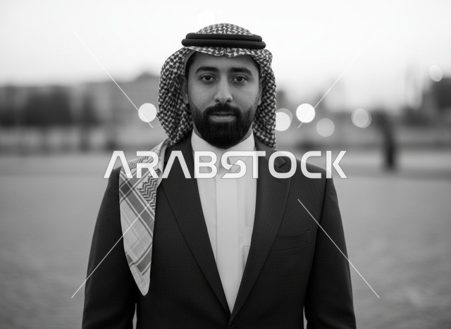 رجل سعودي بالزي الرسمي صورة أبيض وأسود
