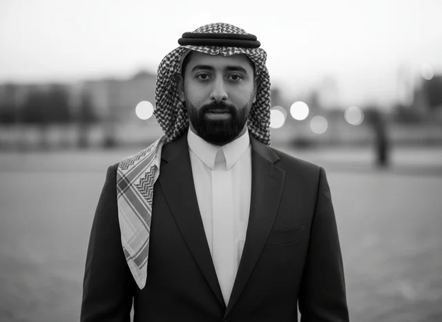 Saudi Man in Formal Suit Portrait Black and White