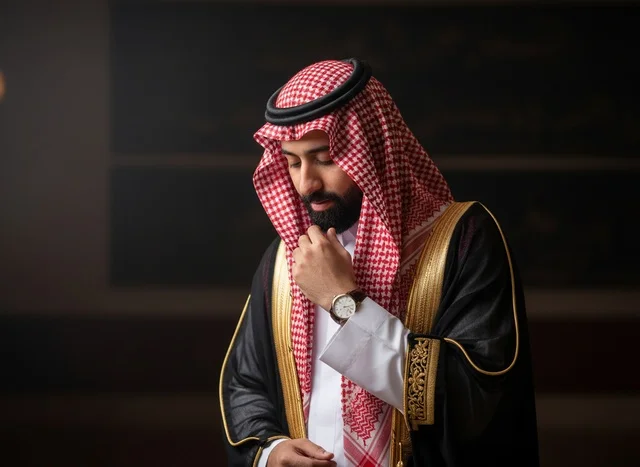 Saudi Arabian Man in Traditional Black Bisht Portrait