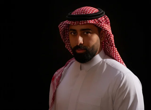 بورتريه رجل سعودي بالثوب والشماغ التقليدي