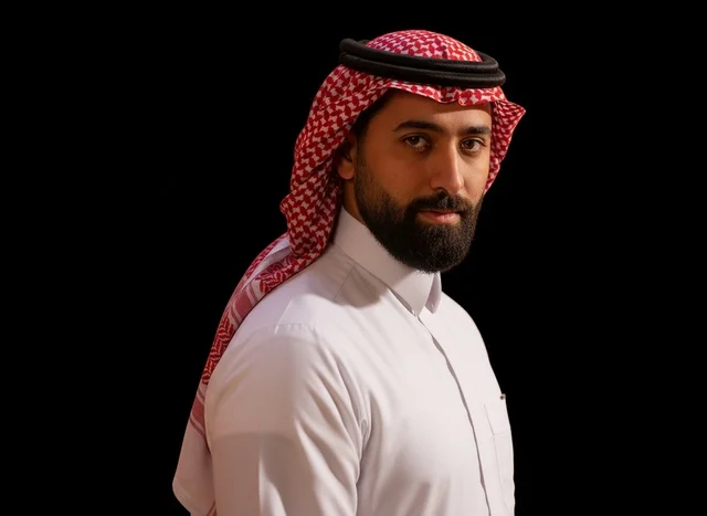 Saudi Man in Traditional Dress on Black Background