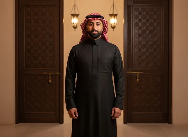 Saudi Man in Black Thobe and Shemagh Portrait