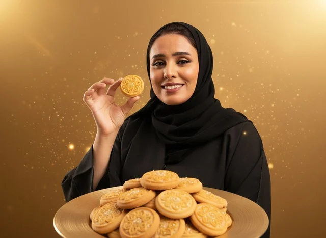 سيدة سعودية تحمل طبق معمول العيد
