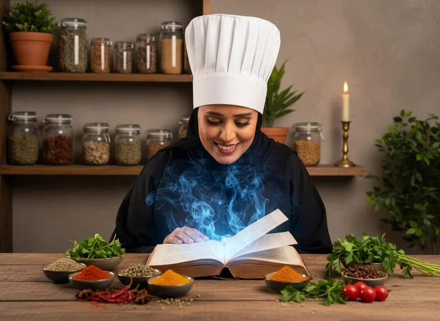 طاهية سعودية تقرأ كتاب طهي سحري مع التوابل طاهية سعودية تقرأ كتاب طهي سحري مع التوابل