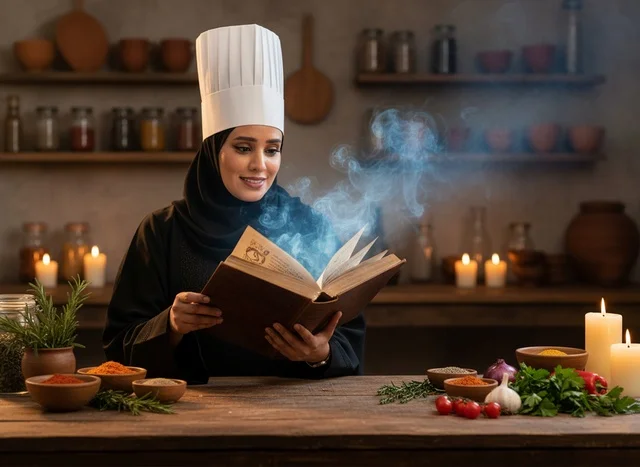 طاهية سعودية تقرأ كتاب طهي متوهج في المطبخ