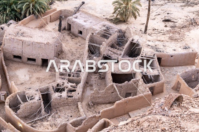 أطلال البيوت الطينية في سكاكا الجوف لقطة جوية