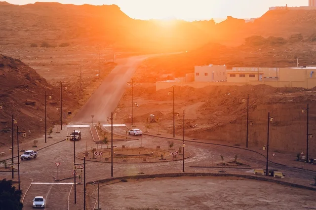 Sunset View Over Desert Road in Sakaka Al Jouf KSA