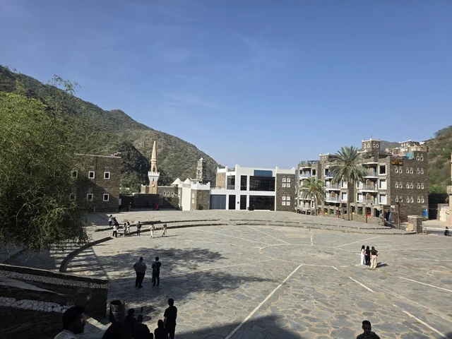 Traditional Plaza and Mountains in Abha Asir Saudi Arabia