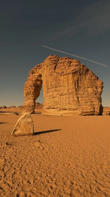 معلم صخرة الفيل الطبيعي في صحراء العلا السعودية