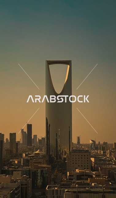 Kingdom Centre Tower Riyadh Skyline Golden Hour Sunset