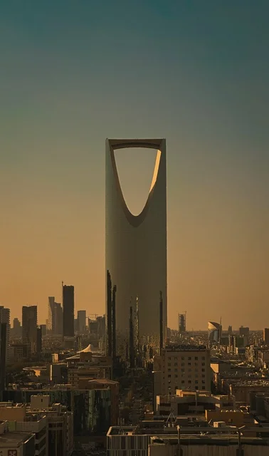 Kingdom Centre Tower Riyadh Skyline Golden Hour Sunset
