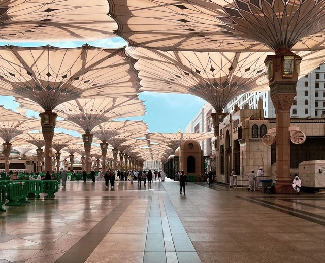 Prophets Mosque Giant Umbrellas in Medina Courtyard