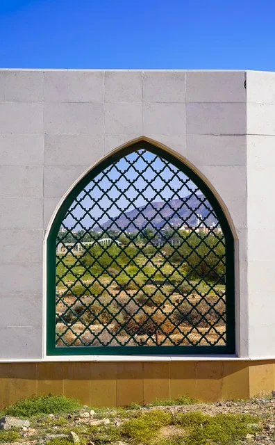 Islamic Arch Window Looking Out to Desert Landscape Islamic Arch Window Looking Out to Desert Landscape
