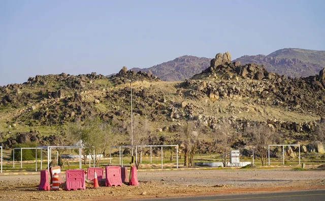Rocky Mountain Desert Landscape with Barricades