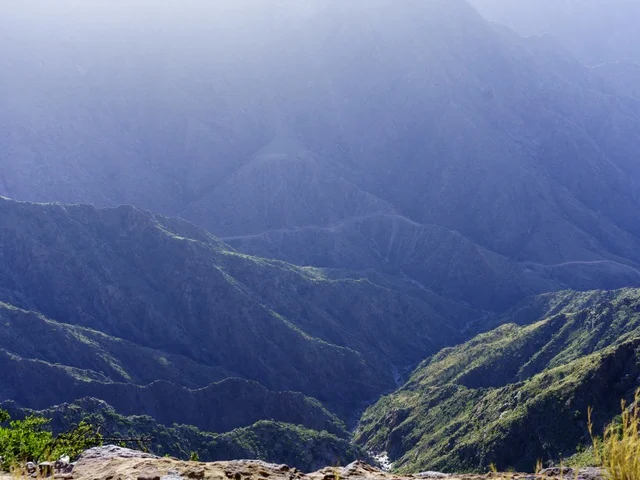 Green Mountain Valley with Misty Sunlight Landscape