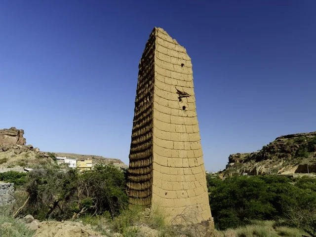 Traditional Mud Watchtower in Asir Mountain Landscape