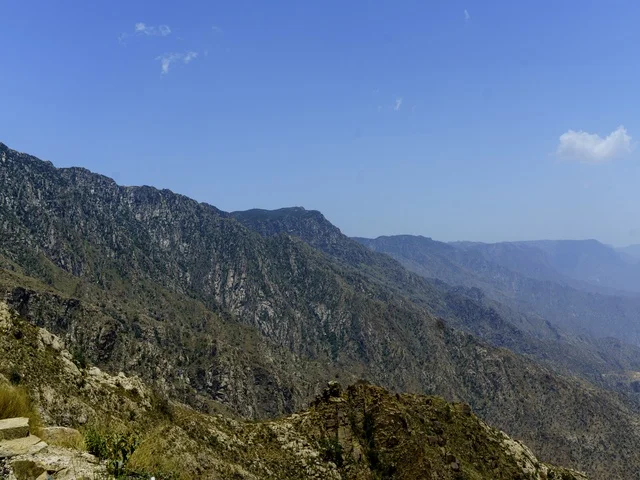 Scenic Green Rocky Mountains Under Clear Blue Sky