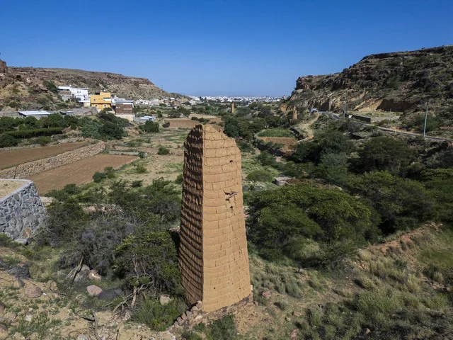 Ancient Mudbrick Watchtower in Saudi Arabia Green Valley