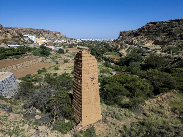 Ancient Mudbrick Tower in Saudi Mountain Valley