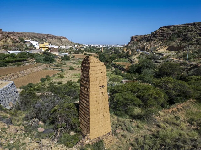 Ancient Mudbrick Tower in Saudi Arabia Mountain Valley