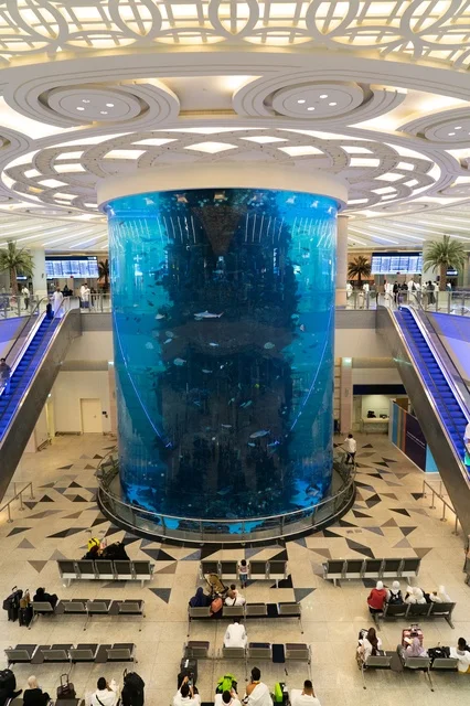 Giant Cylindrical Aquarium in Jeddah Airport Terminal Giant Cylindrical Aquarium in Jeddah Airport Terminal