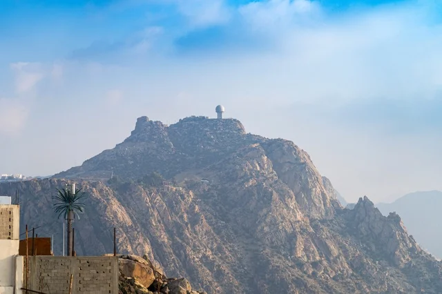 Rocky Mountain Peak with Dome Radar Station in Saudi Arabia