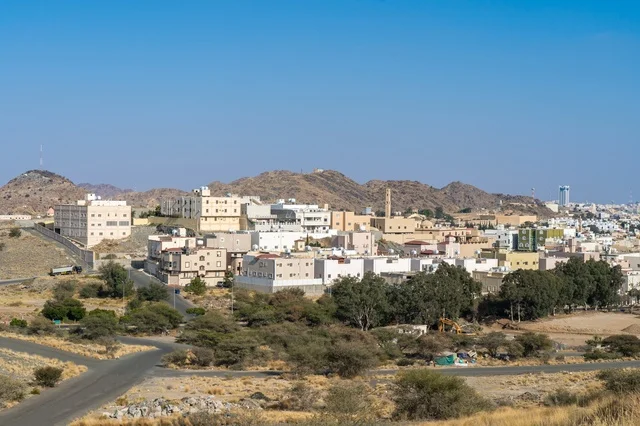 Saudi Arabia Desert Mountain Town Landscape with Buildings