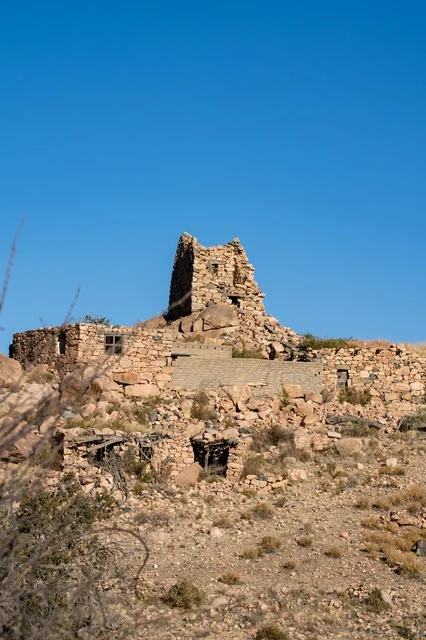 Ancient Arabian Stone Fortress Ruins on Rocky Hill