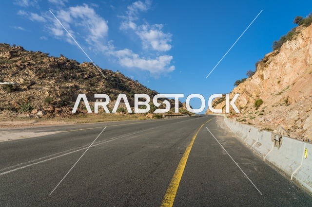 Empty Asphalt Mountain Road in Saudi Arabia Daylight