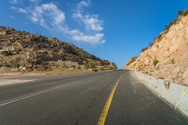 Empty Asphalt Mountain Road in Saudi Arabia Daylight