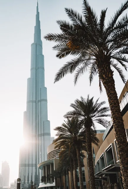 Burj Khalifa Dubai Tallest Building with Palm Trees