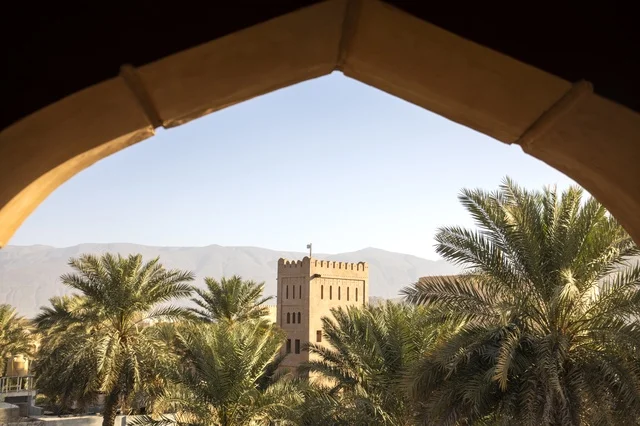 Omani Fortress and Palm Trees View in Muscat