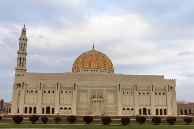 Sultan Qaboos Grand Mosque Muscat Under Cloudy Sky